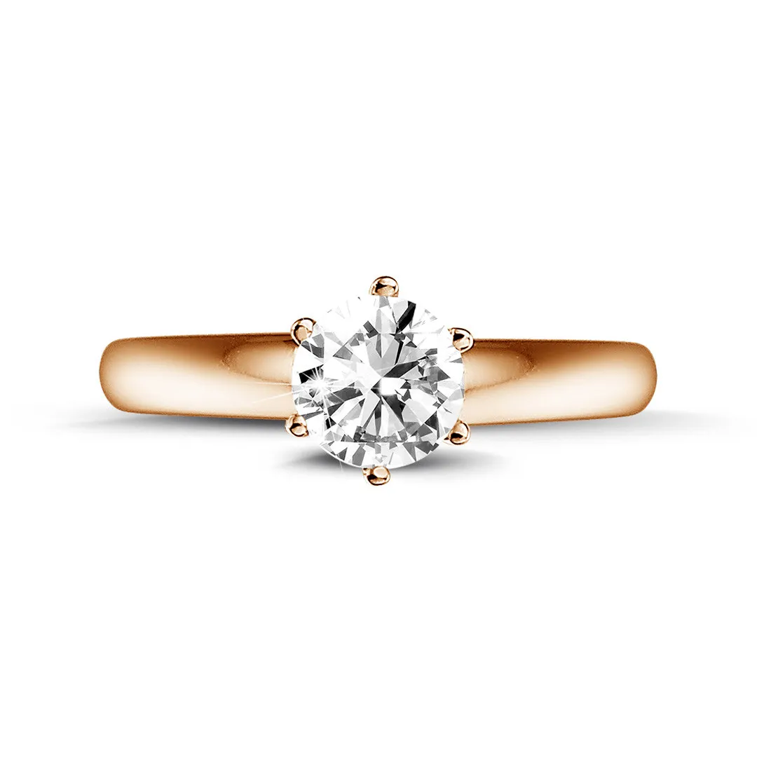 0.50 quilates anillo solitario diamante con 6 grapas en oro rojo 