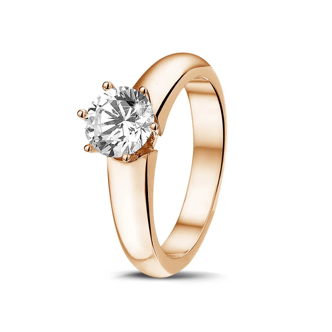 0.90 quilates anillo solitario diamante con 6 grapas en oro rojo 