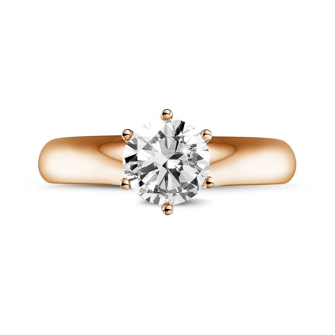 0.90 quilates anillo solitario diamante con 6 grapas en oro rojo 