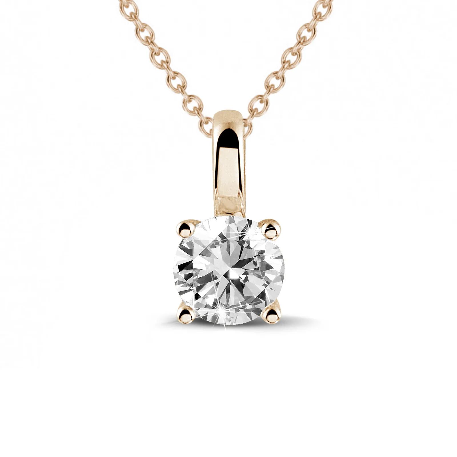 0.90 quilates colgante solitario en oro rojo con diamante redondo y 4 grapas 