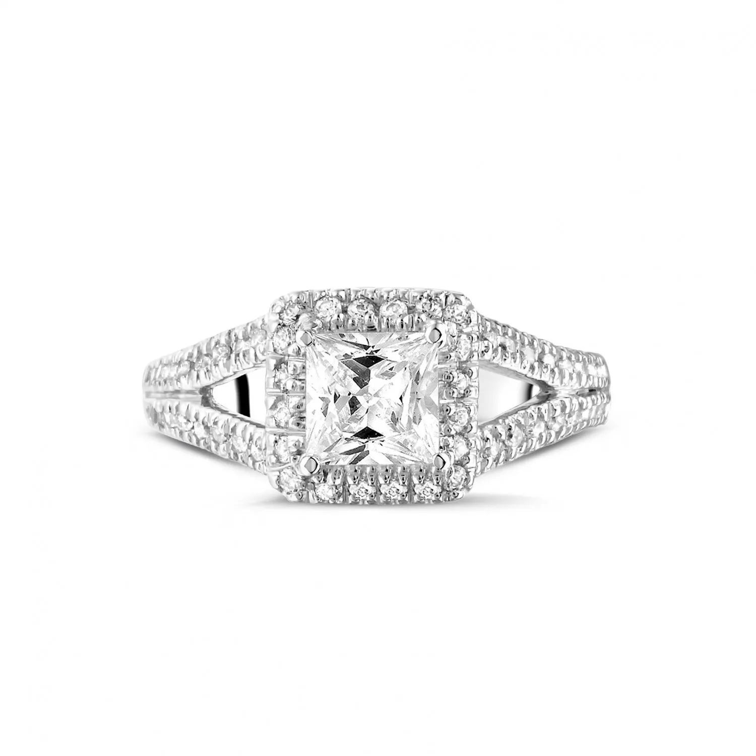 1.00 quilates anillo solitario en platino con diamante talla princesa y diamantes laterales 