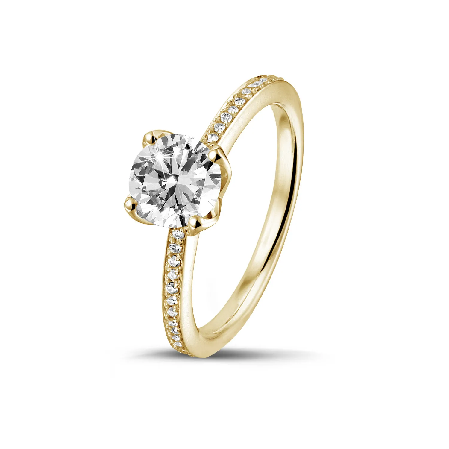 1.25 quilates anillo solitario en oro amarillo con diamantes en los lados 