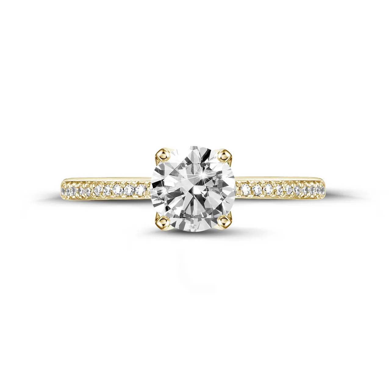 1.25 quilates anillo solitario en oro amarillo con diamantes en los lados 
