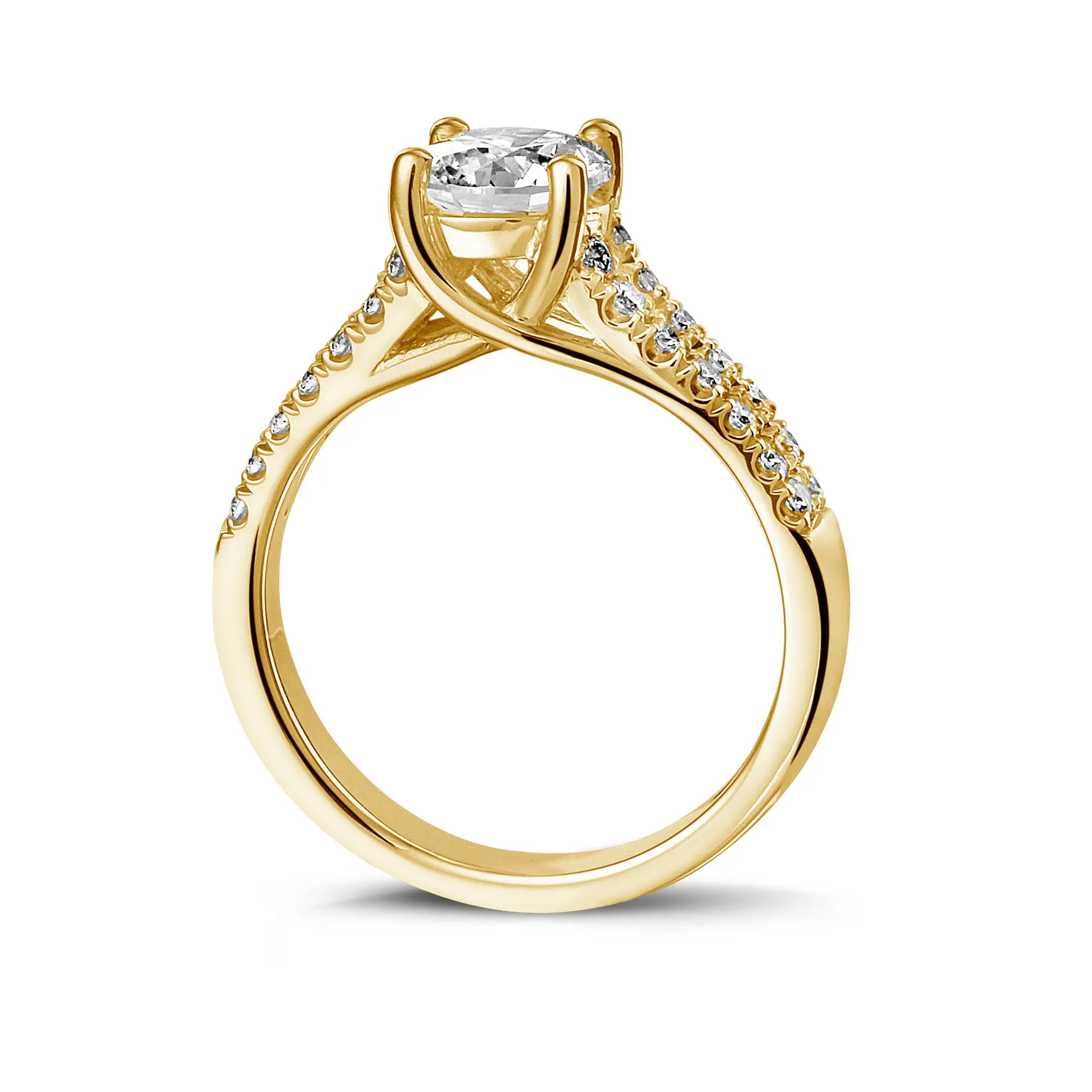 1.25 quilates anillo solitario en oro amarillo con diamantes laterales 