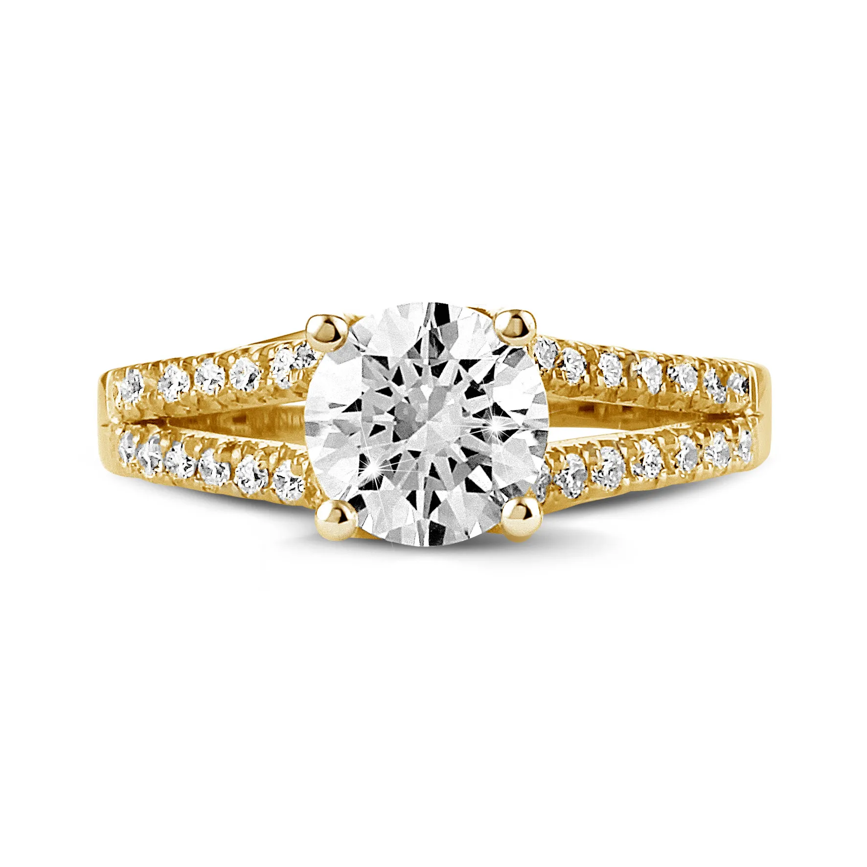 1.25 quilates anillo solitario en oro amarillo con diamantes laterales 
