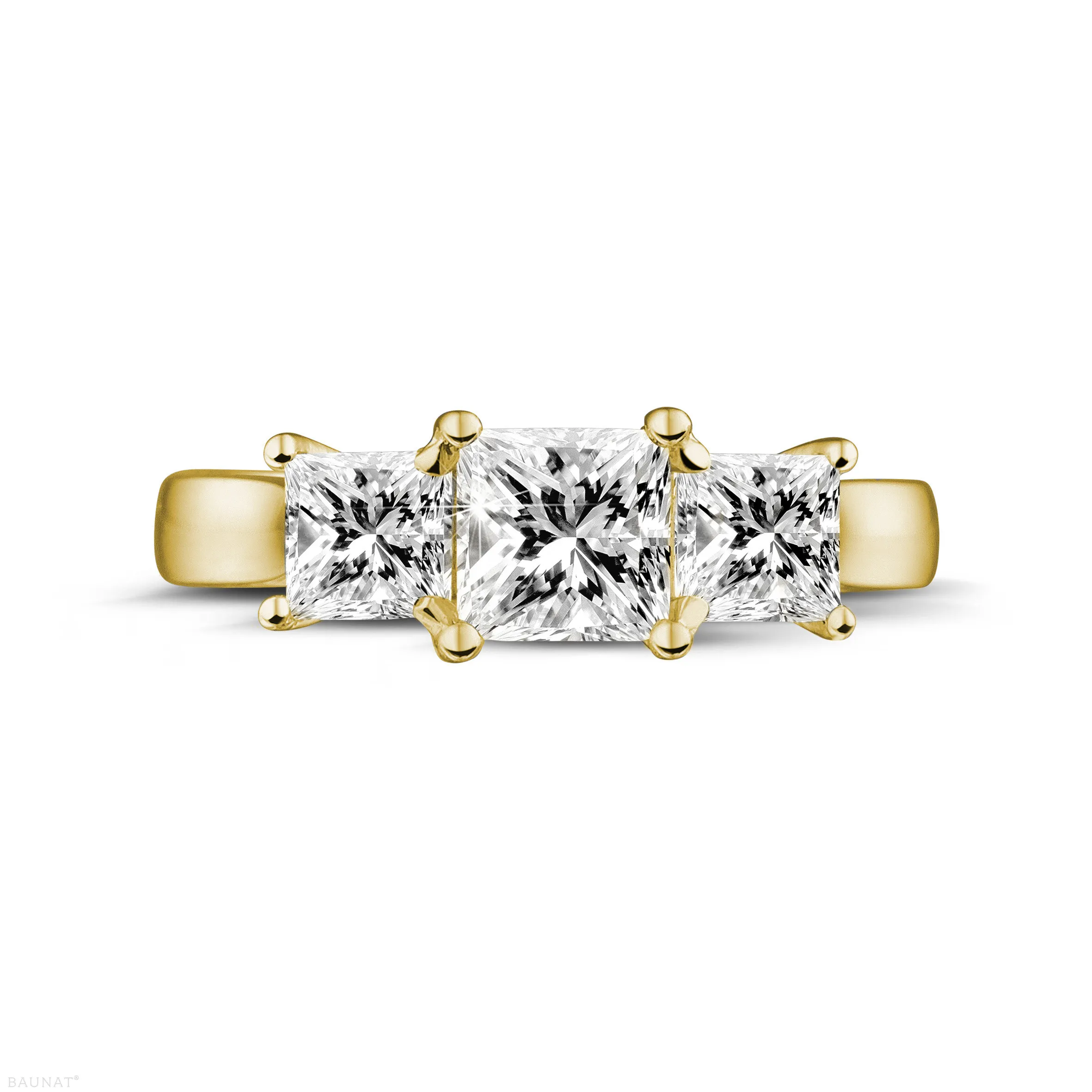 1.50 quilates anillo trilogía en oro amarillo con diamantes talla princesa 