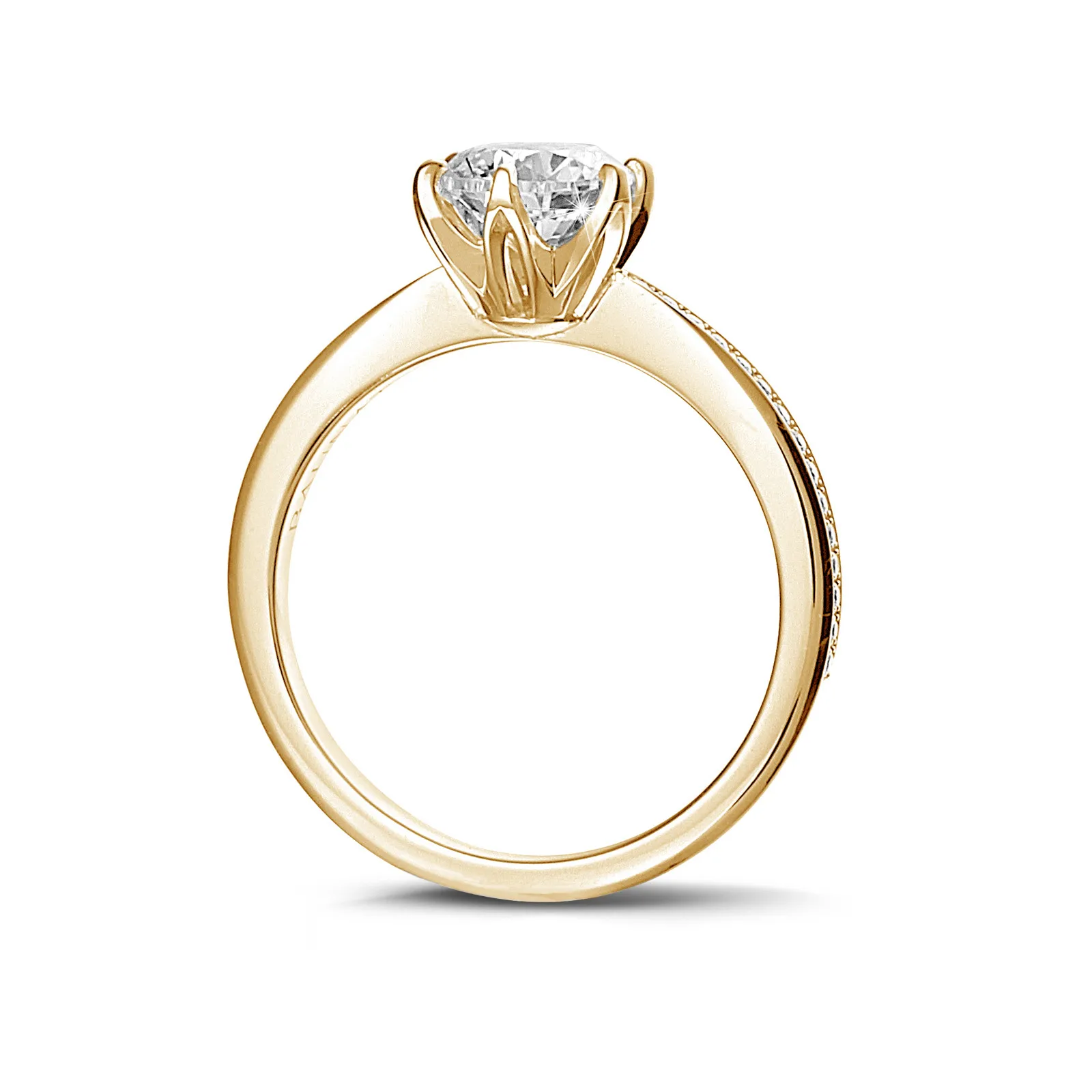 2.50 quilates anillo solitario en oro amarillo con diamantes en los lados 