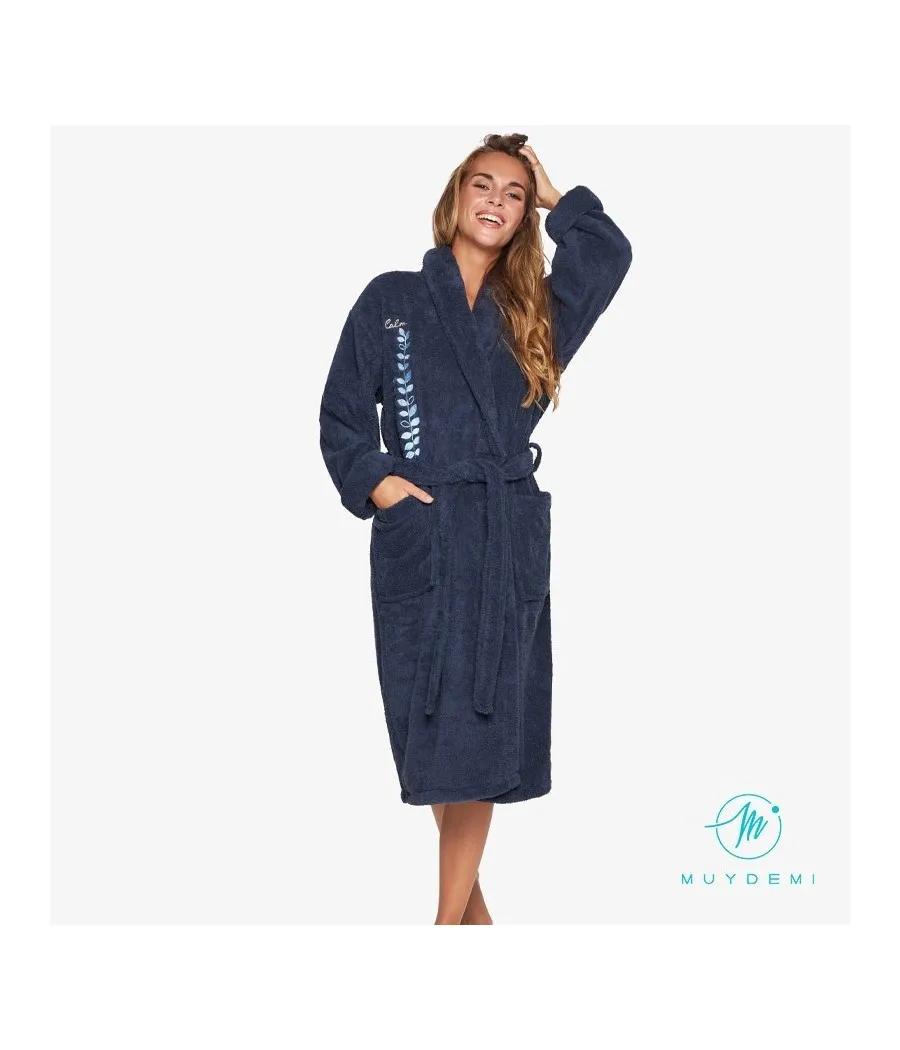 Albornoz mujer Muidemi azul rizo algodón