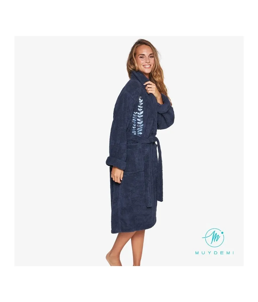 Albornoz mujer Muidemi azul rizo algodón