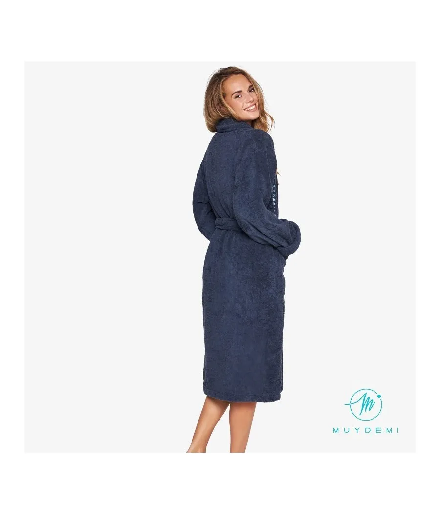 Albornoz mujer Muidemi azul rizo algodón