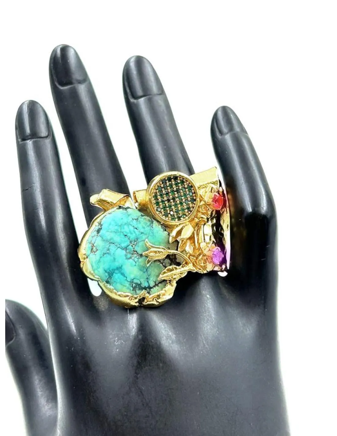 ANILLOS DORADOS DE MUJER CON PIEDRA TURQUESA Y DISEÑO EXCLUSIVO