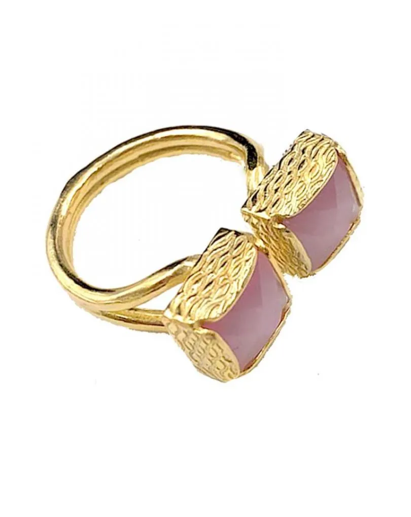 ANILLOS MUJER DE DOBLE PIEDRA ROSA PARA TRAJES DE INVITADA