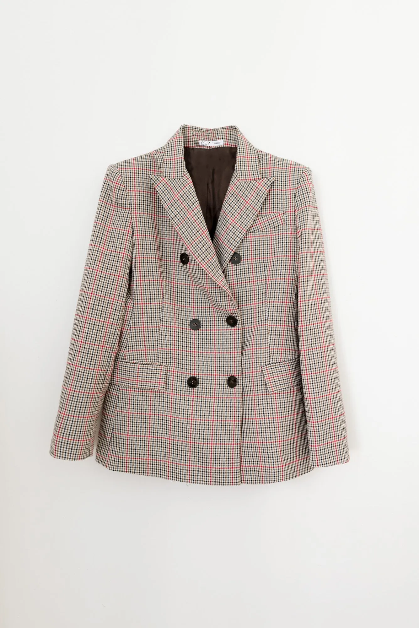 Blazer cruzada con botones diseño cuadros maga larga para mujer