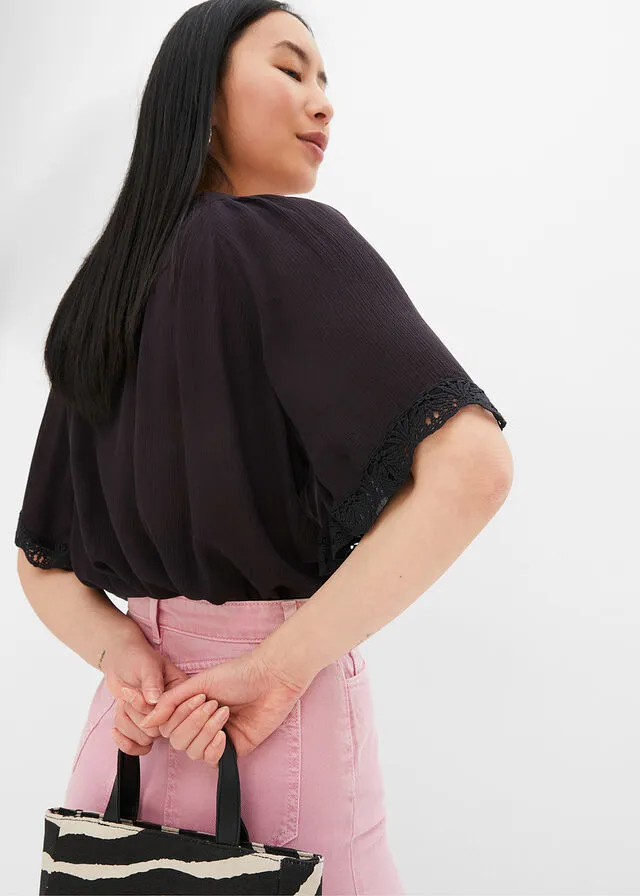Blusa con encaje de viscosa sostenible Negro