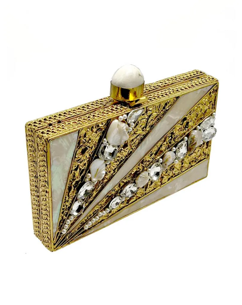 BOLSO DE FIESTA CLUTCH DORADO CON EXCLUSIVO DISEÑO DE DESTELLOS