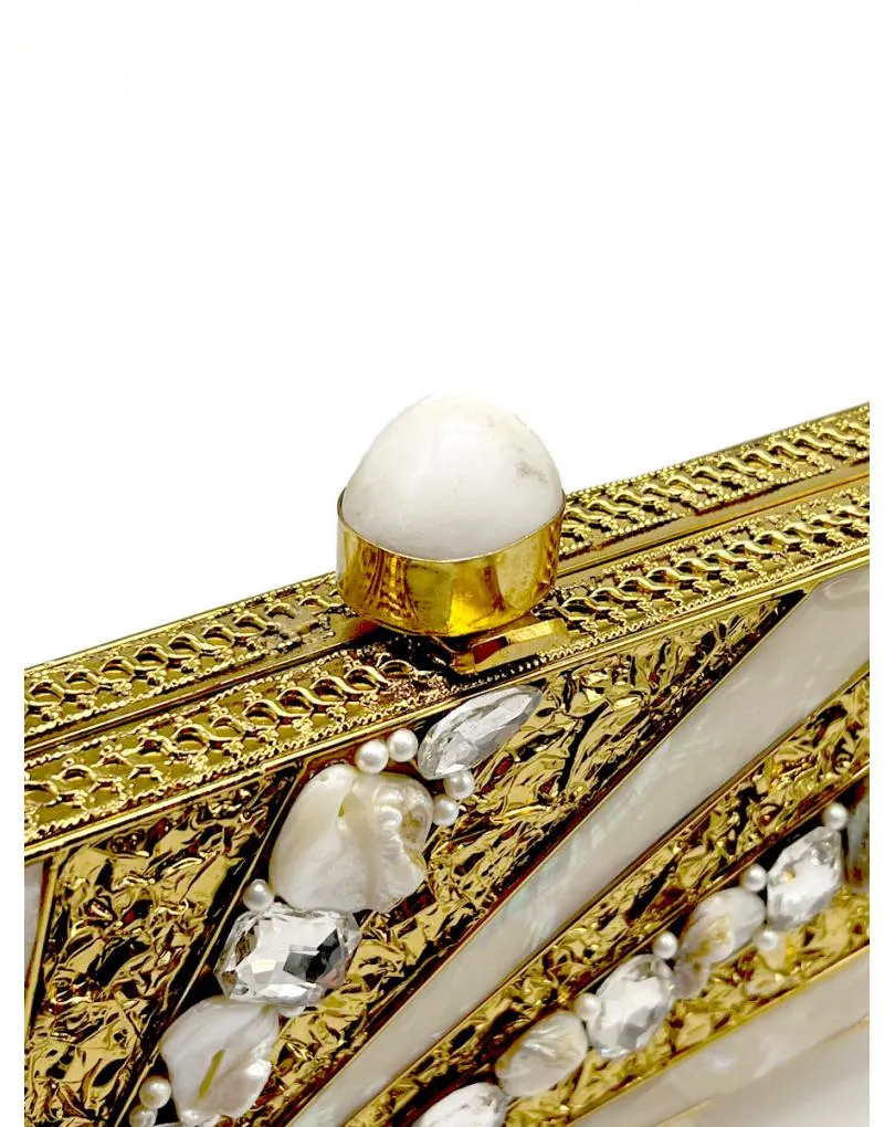 BOLSO DE FIESTA CLUTCH DORADO CON EXCLUSIVO DISEÑO DE DESTELLOS