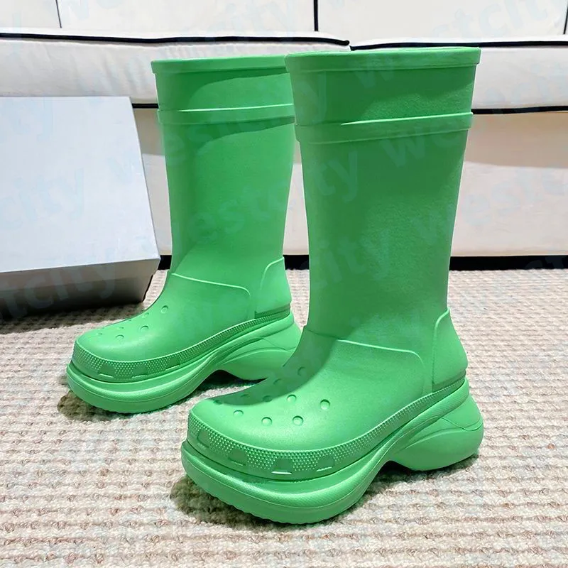 Botas de diseñador Mujer Plataforma Botas Croc 20 mm Arch Eva Boot de goma sobre los zapatos de moda de la rodilla Brown Green B