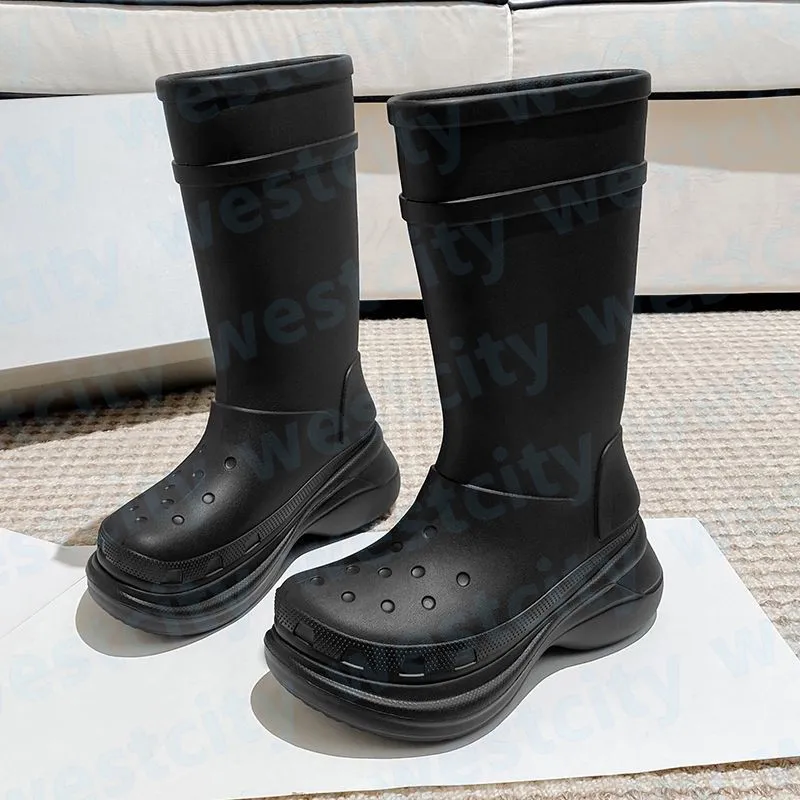 Botas de diseñador Mujer Plataforma Botas Croc 20 mm Arch Eva Boot de goma sobre los zapatos de moda de la rodilla Brown Green B
