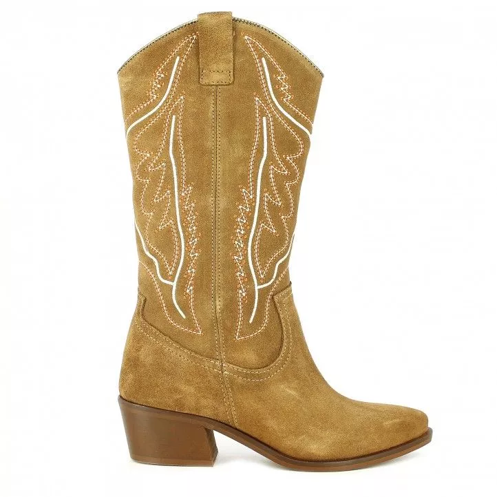 Botas tacón Redlove SERRAJE WHISKY CON DETALLES BORDADOS