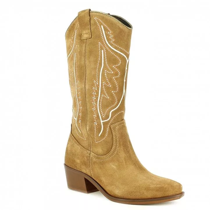 Botas tacón Redlove SERRAJE WHISKY CON DETALLES BORDADOS