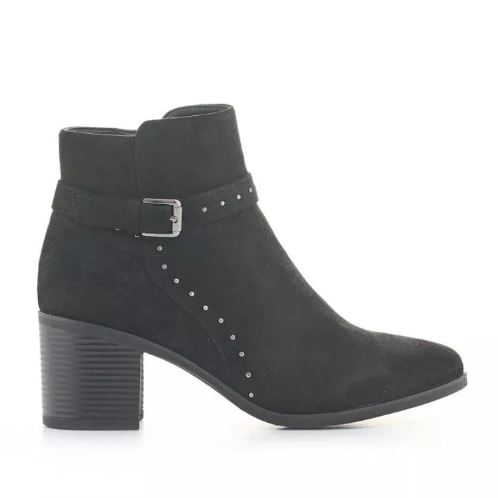 Botines tacón You Too negros de antelina con tachuelas y hebilla en el tobillo