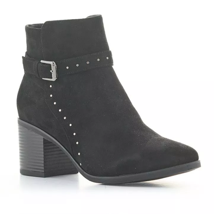Botines tacón You Too negros de antelina con tachuelas y hebilla en el tobillo
