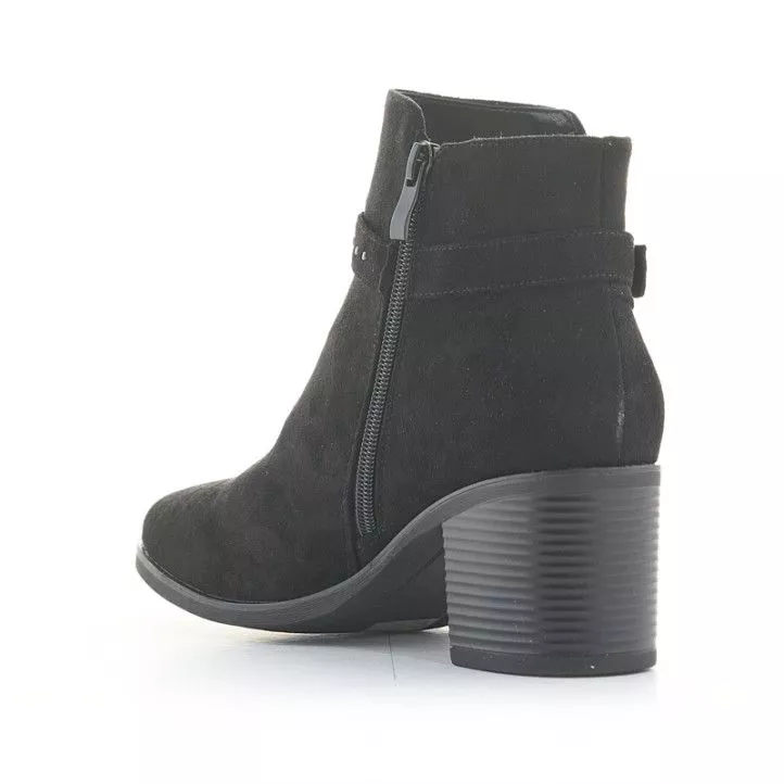 Botines tacón You Too negros de antelina con tachuelas y hebilla en el tobillo