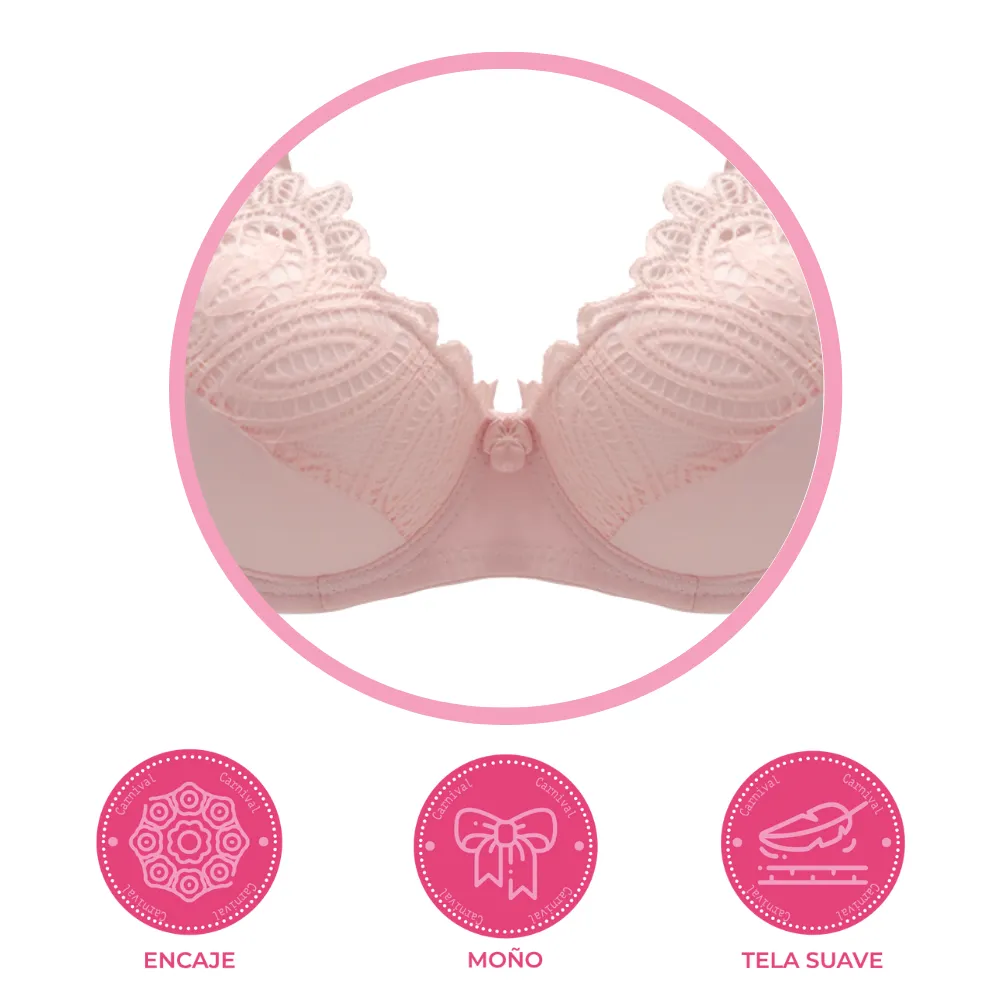 Brasier coordinable con detalles de encaje en copas rosa 24600 Carnival