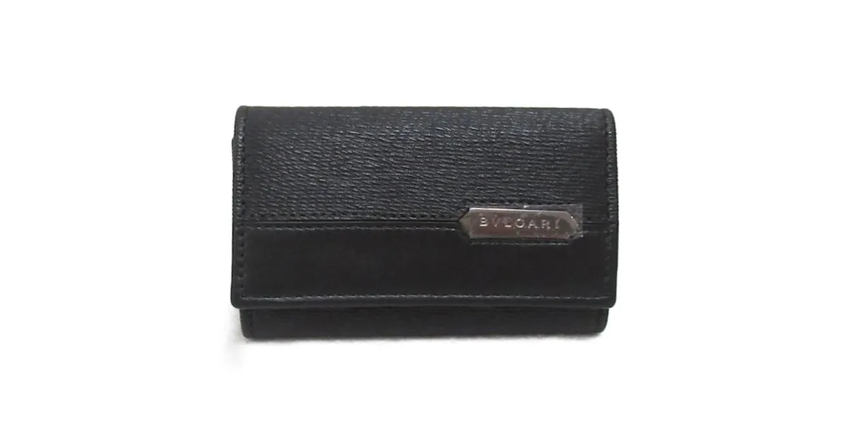 Bulgari Estuche de llaves de cuero negro Bvlgari 