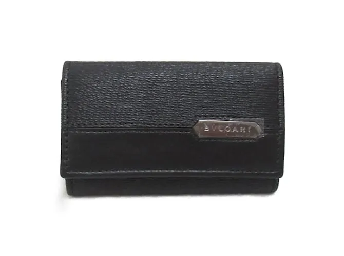 Bulgari Estuche de llaves de cuero negro Bvlgari 