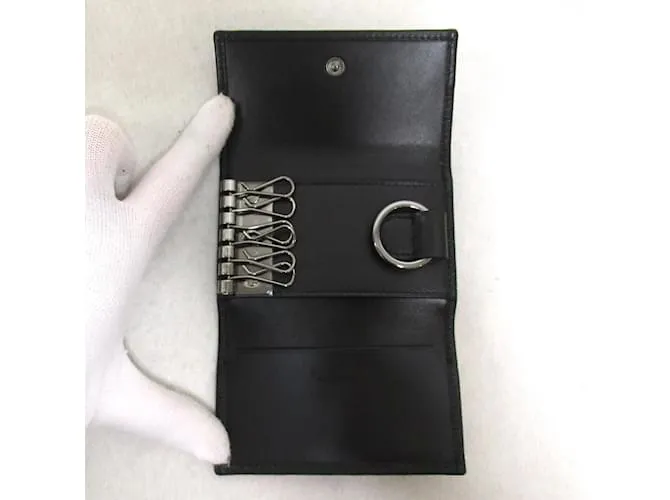 Bulgari Estuche de llaves de cuero negro Bvlgari 