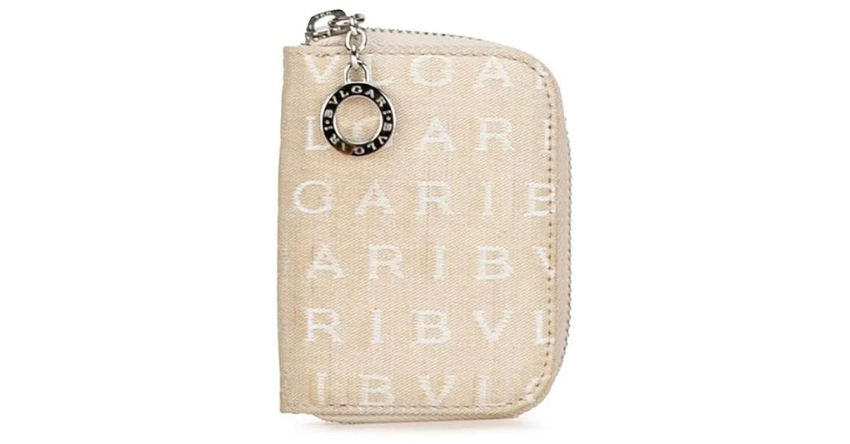 BULGARI ESTUCHE DE LLAVES DE LONA BVLGARI BZERO1 LOGO MANIA BEIGE EN MUY BUEN ESTADO 