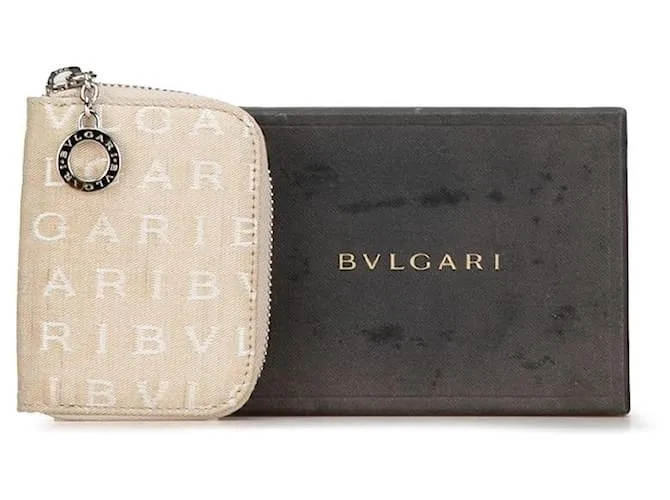 BULGARI ESTUCHE DE LLAVES DE LONA BVLGARI BZERO1 LOGO MANIA BEIGE EN MUY BUEN ESTADO 