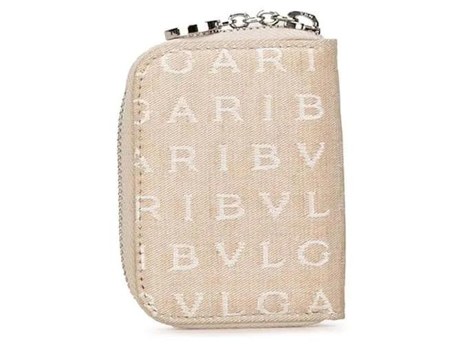 BULGARI ESTUCHE DE LLAVES DE LONA BVLGARI BZERO1 LOGO MANIA BEIGE EN MUY BUEN ESTADO 