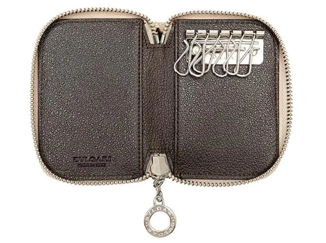 BULGARI ESTUCHE DE LLAVES DE LONA BVLGARI BZERO1 LOGO MANIA BEIGE EN MUY BUEN ESTADO 
