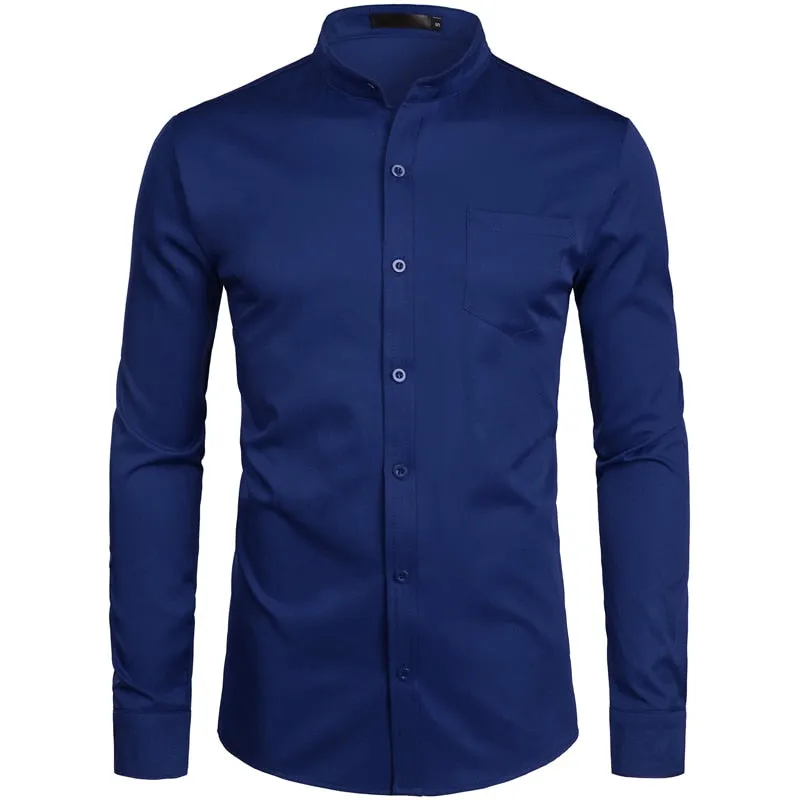 Camisa De Vestir Con Cuello Fino Para Hombre