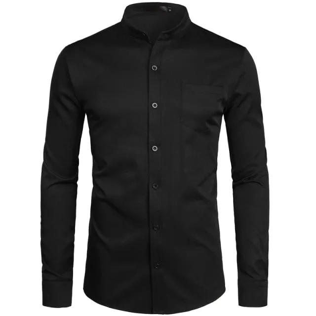 Camisa De Vestir Con Cuello Fino Para Hombre