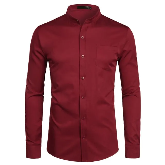 Camisa De Vestir Con Cuello Fino Para Hombre