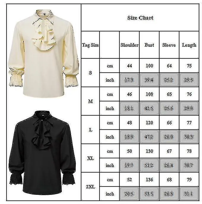Camisa pirata para hombre Renacimiento N gótico con volantes Traje medieval Ropa Tops