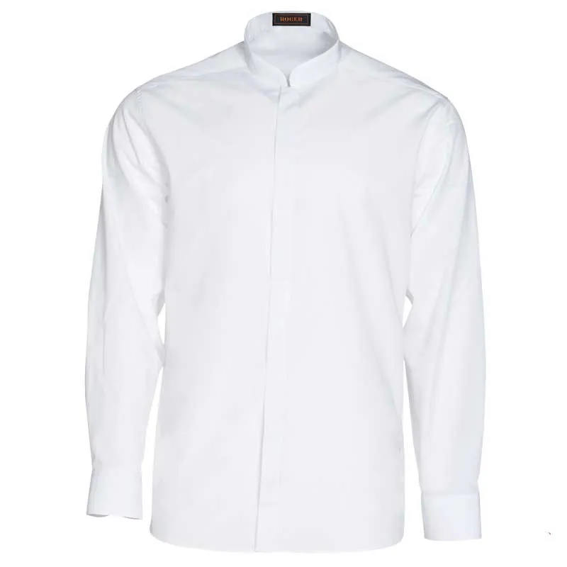 CAMISA SLIM FIT CUELLO MAO Y BOTóN OCULTO BLANCA  ROGER