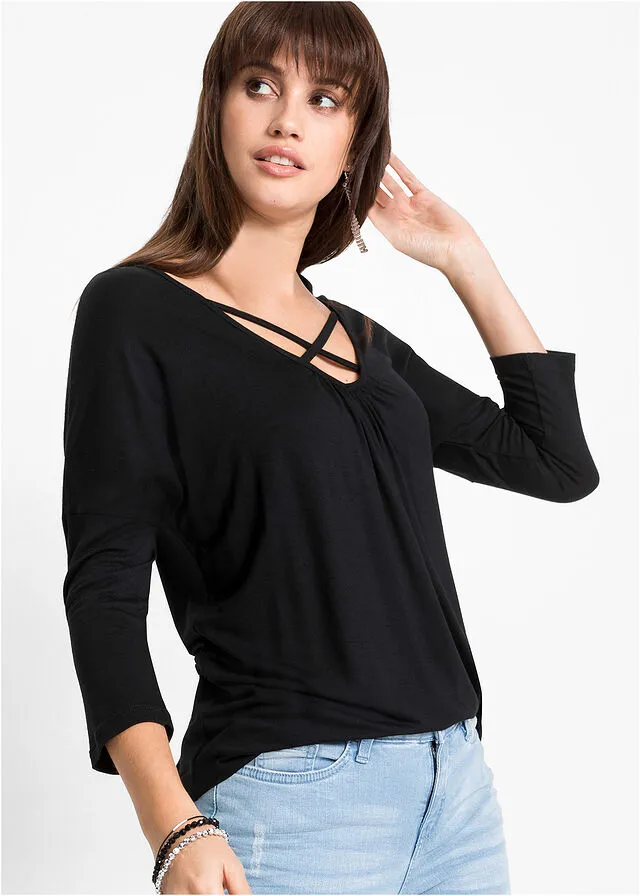 Camiseta con detalles de viscosa sostenible Negro