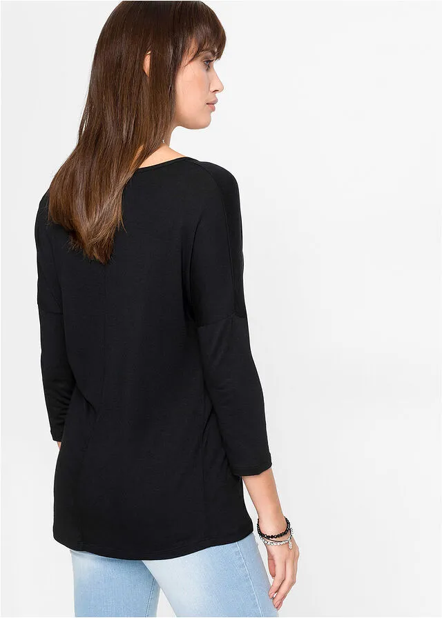 Camiseta con detalles de viscosa sostenible Negro