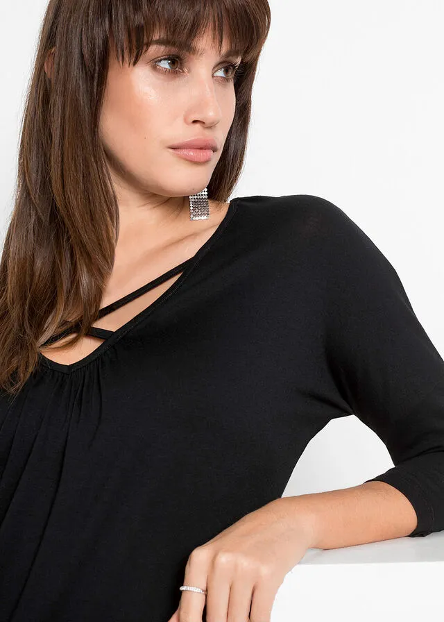 Camiseta con detalles de viscosa sostenible Negro