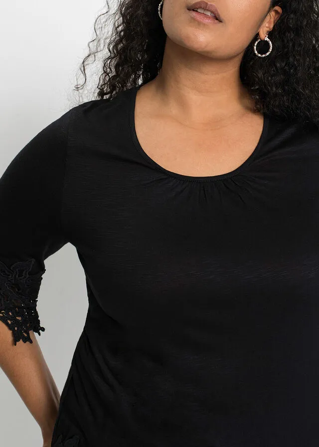 Camiseta con encaje Negro