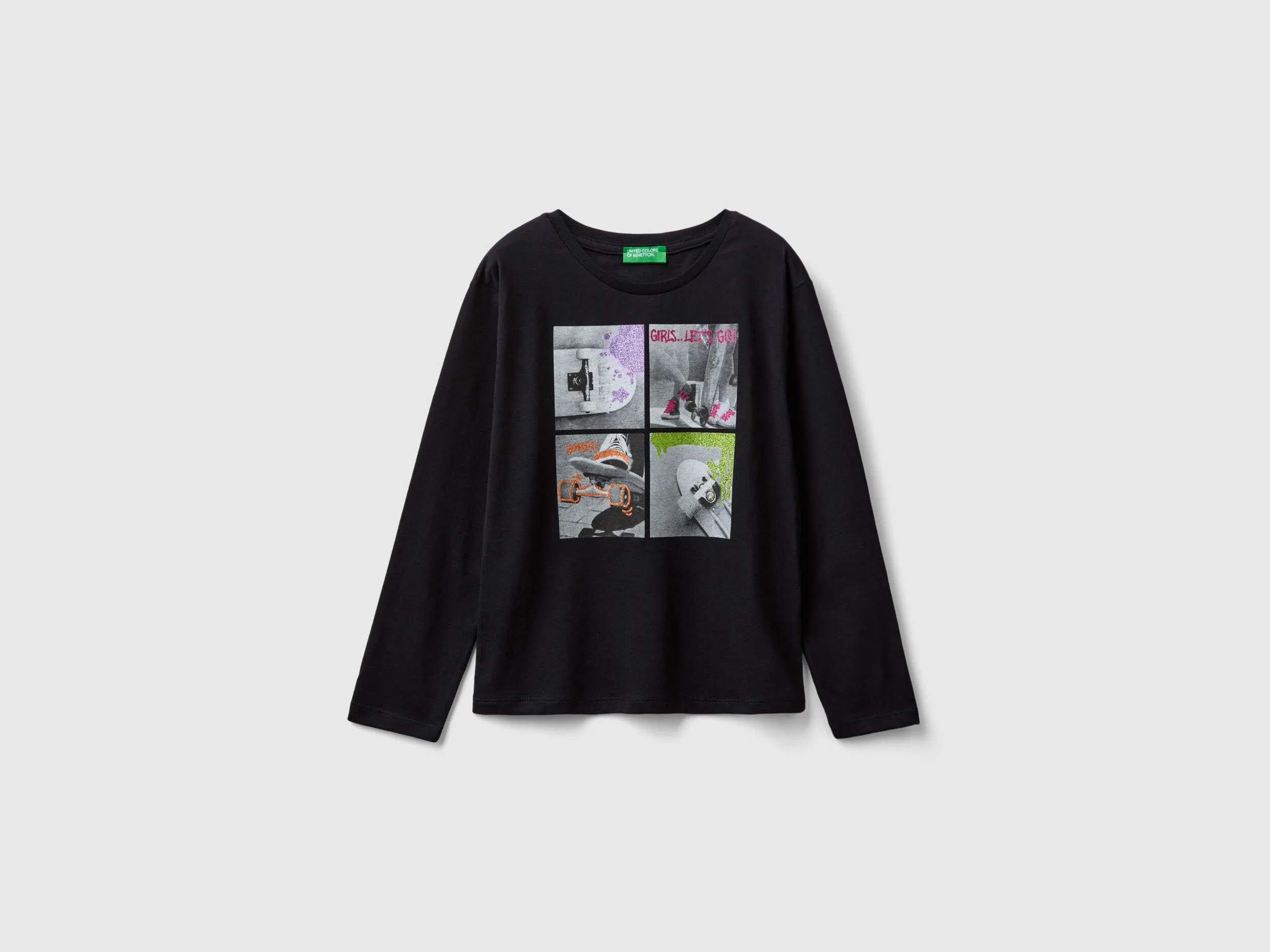 Camiseta con estampado fotográfico y purpurina
