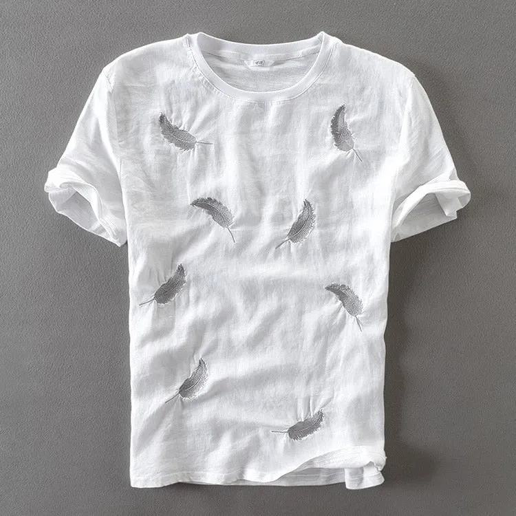 Camiseta De Lino Manga Corta Para Hombre