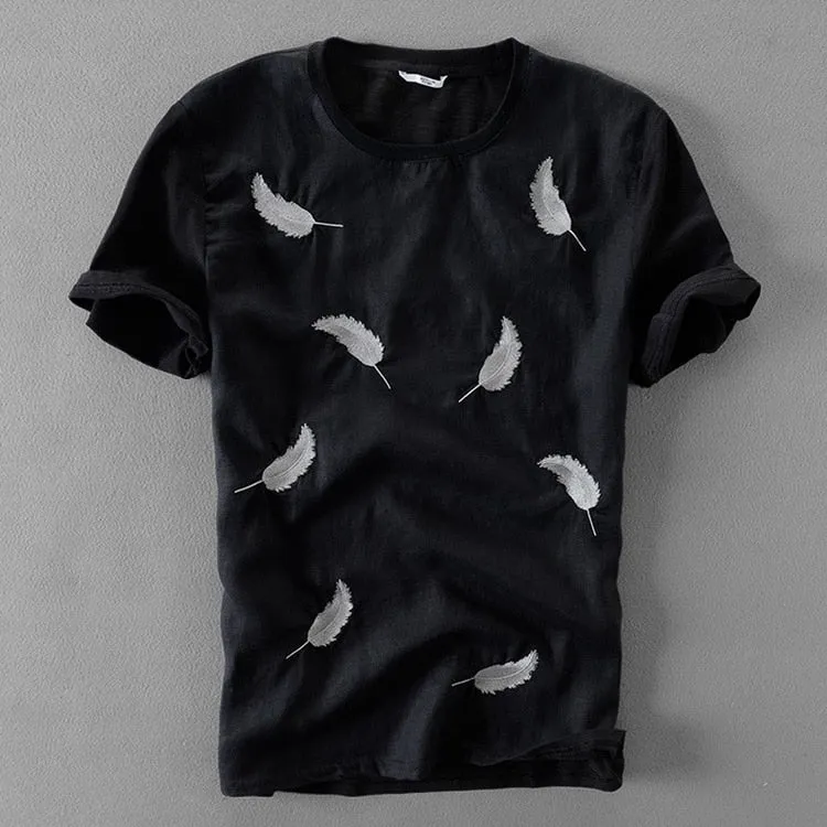 Camiseta De Lino Manga Corta Para Hombre