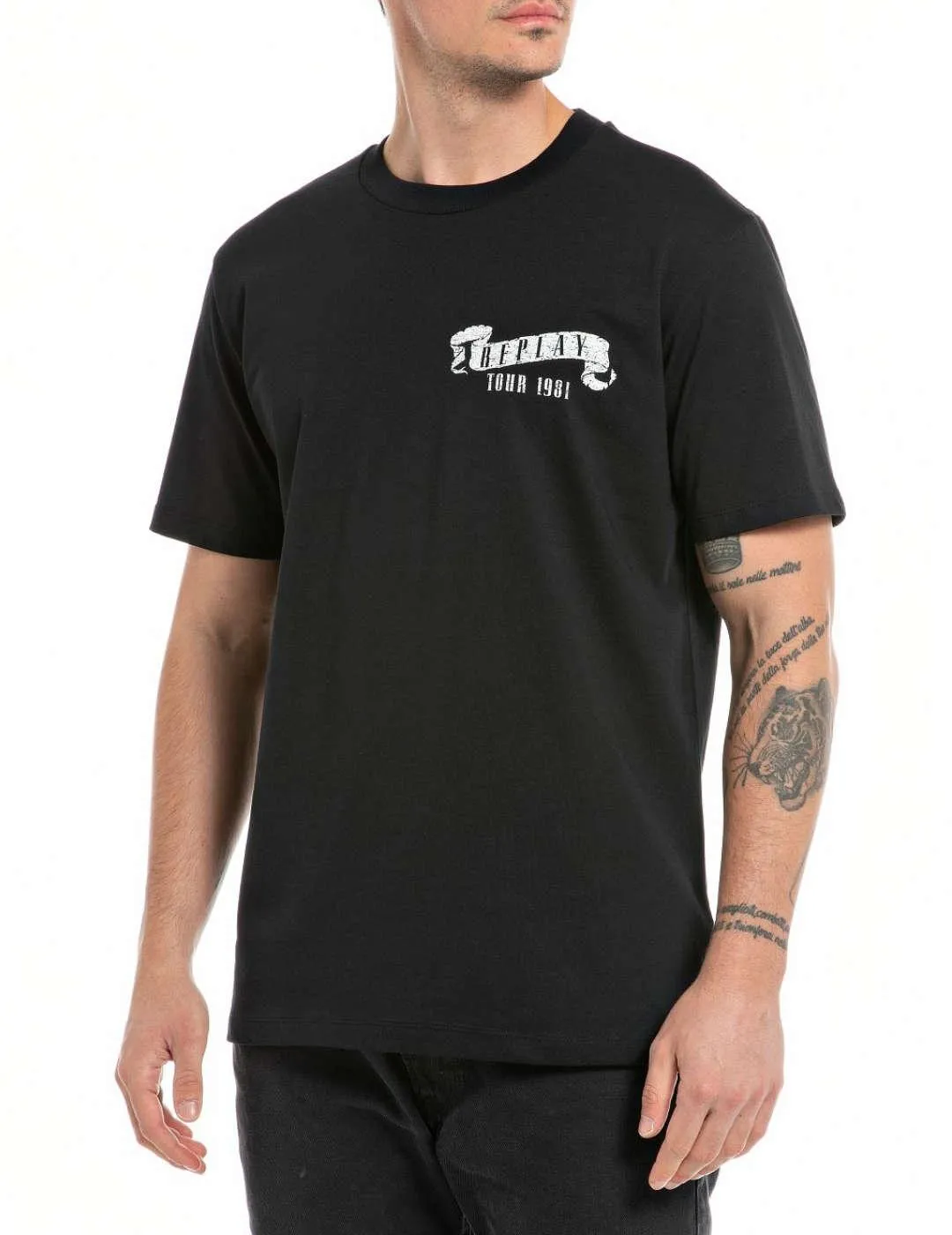 Camiseta Replay  negra serpiente de manga corta para hombre