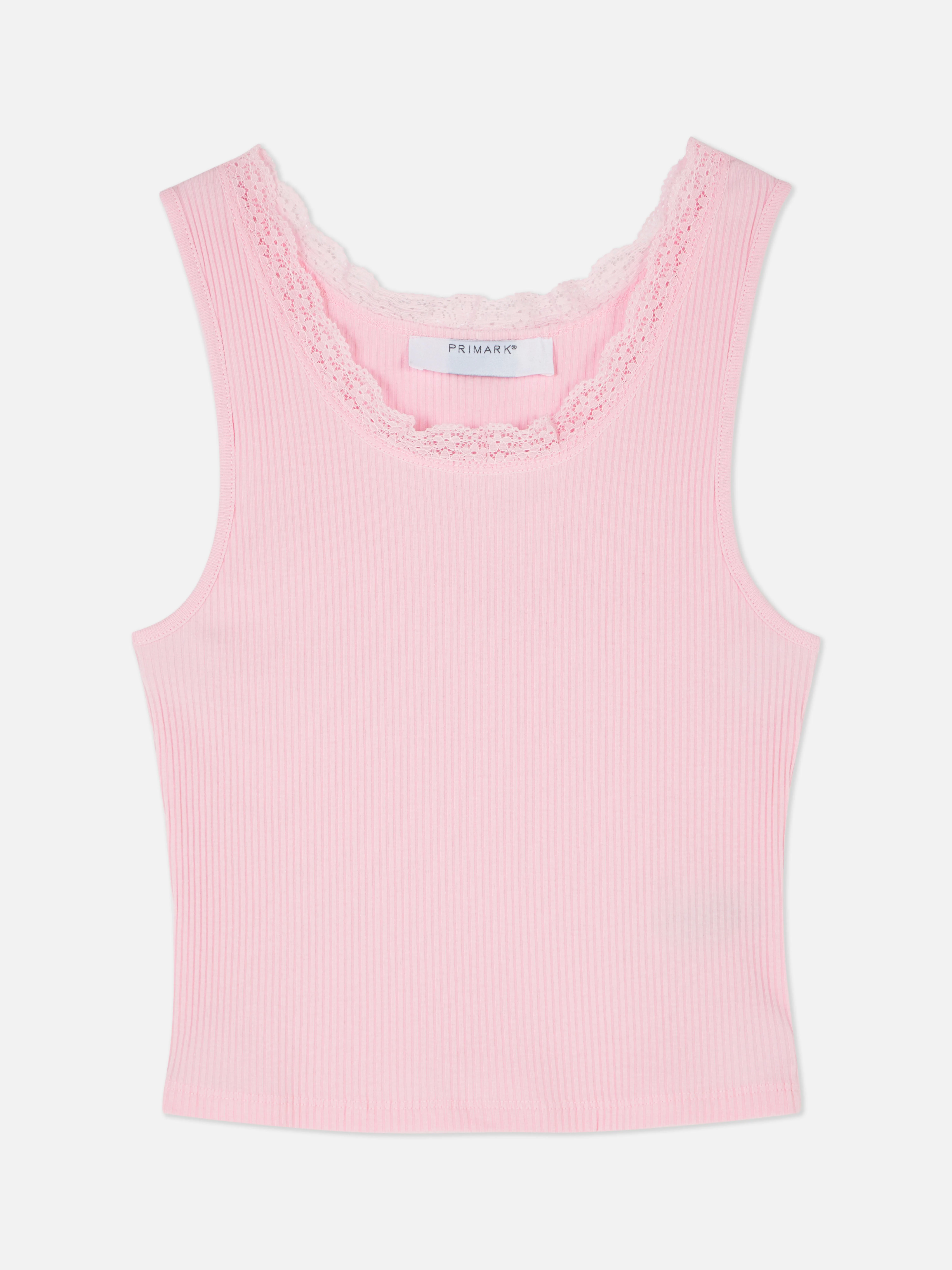 Camiseta sin mangas acanalada con ribetes de encaje