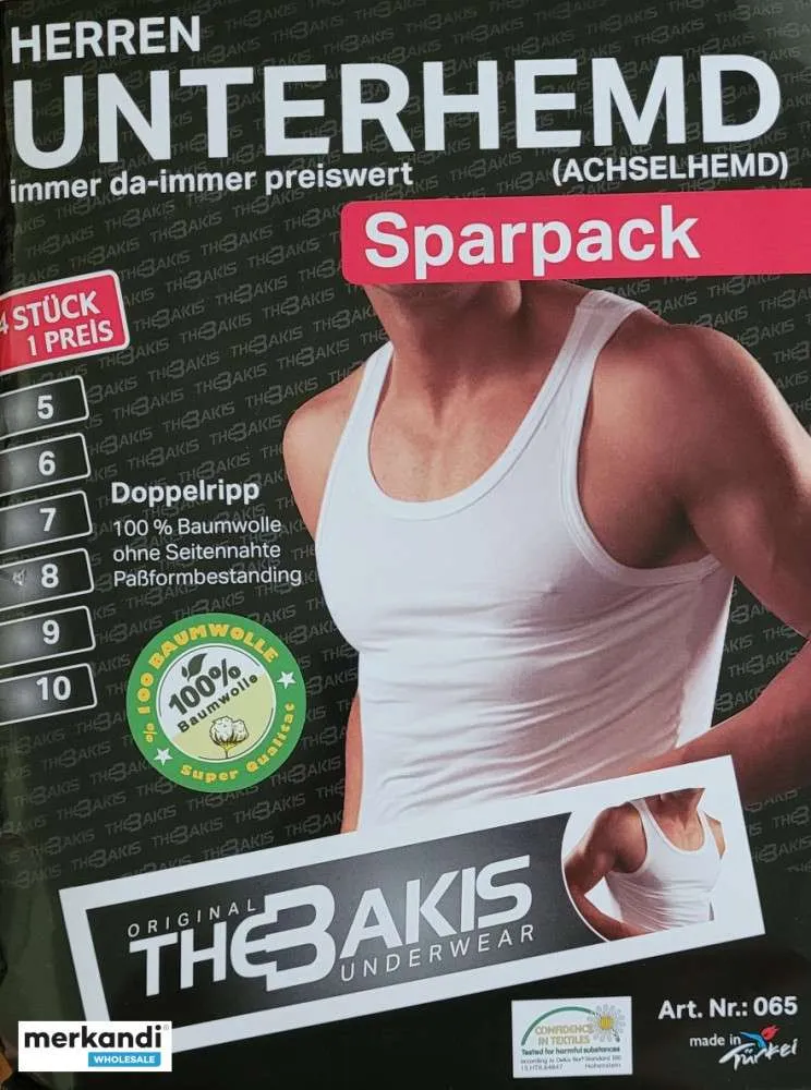 CAMISETA SIN MANGAS BLANCA PARA HOMBRE  PACK DE 4 ROPA INTERIOR DOBLE COSTILLA